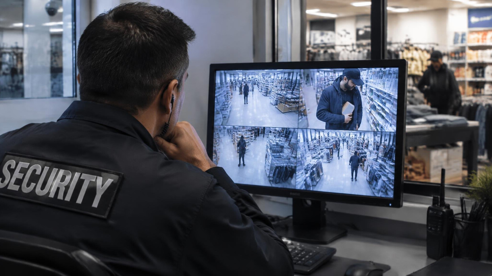 store detective watching surveillance