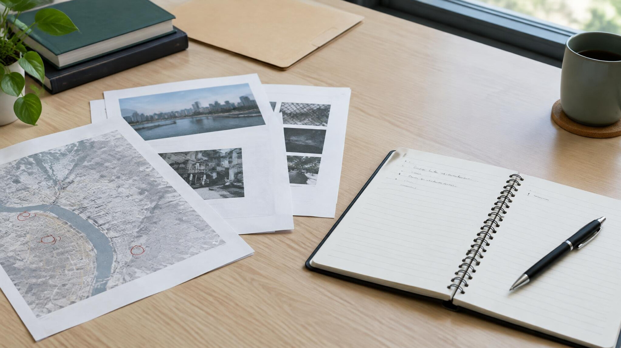 Documents and a pen on a desk for research